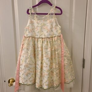 American Princess Floral Kids Dress with Pink and Green Accents